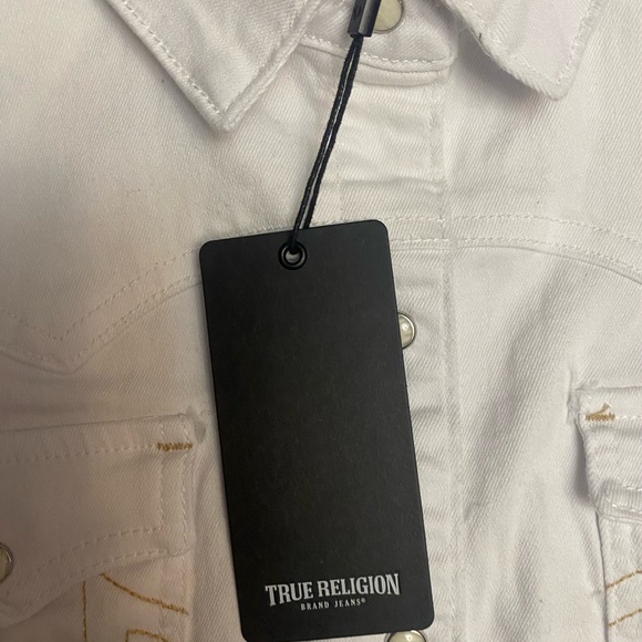 True Religion Western White Shirt Jacket W/Pearl Snaps Denim Stretch Size XL - Picture 5 of 9